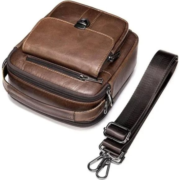 New Mini Genuine Leather Messenger Bag Coffee - Picture 4 of 8